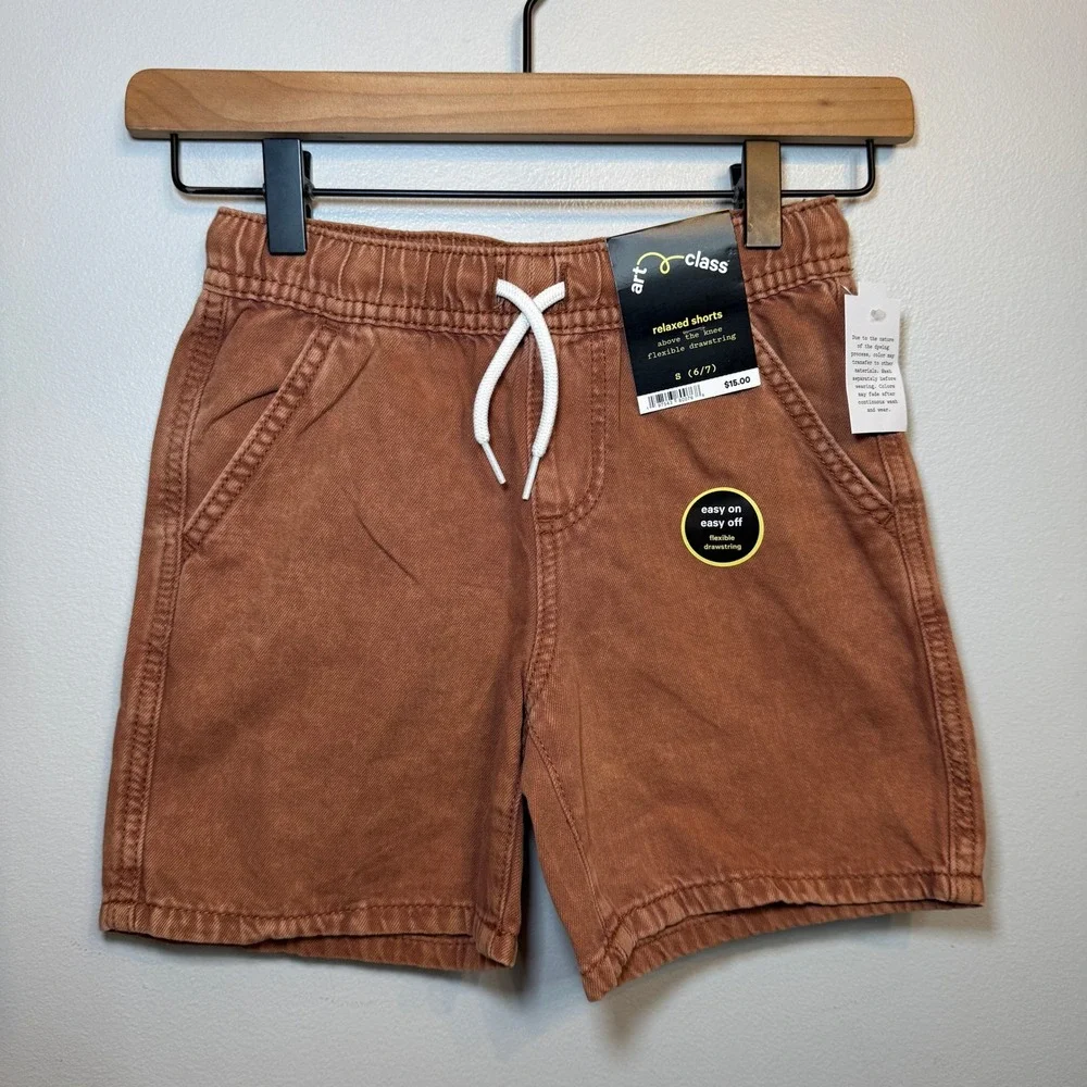 Art Class Boys Relaxed Shorts Rust Brown Elastic Drawstring Size Small 6/7 NWT